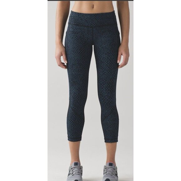 Lululemon Pace Rival Crop (22") Shatter Weave Desert Teal Alberta Lake/Black Sz6 - Picture 1 of 14